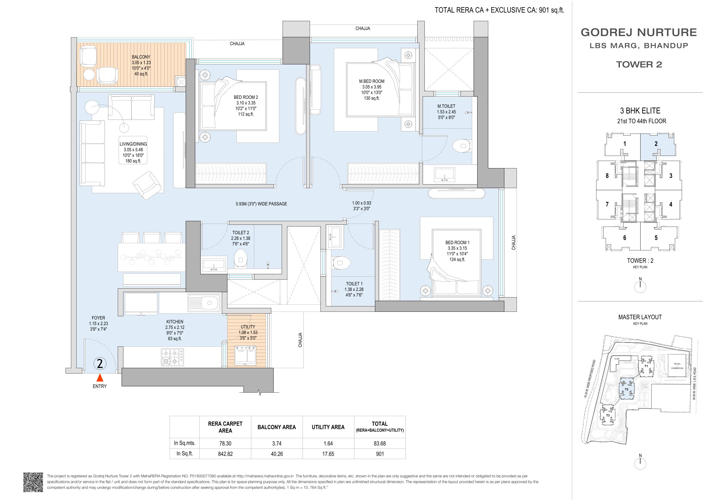3 BHK Floor Plan - Variant 6